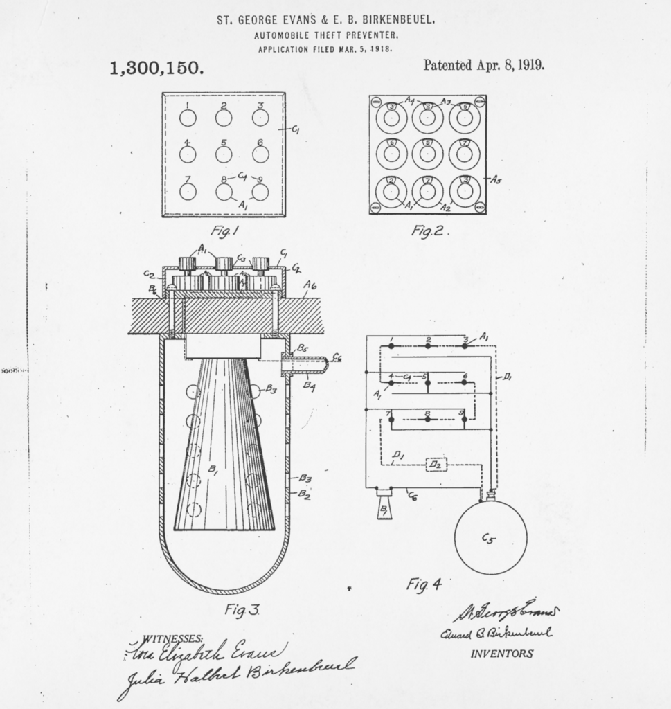The patent drawing from the original car alarm.